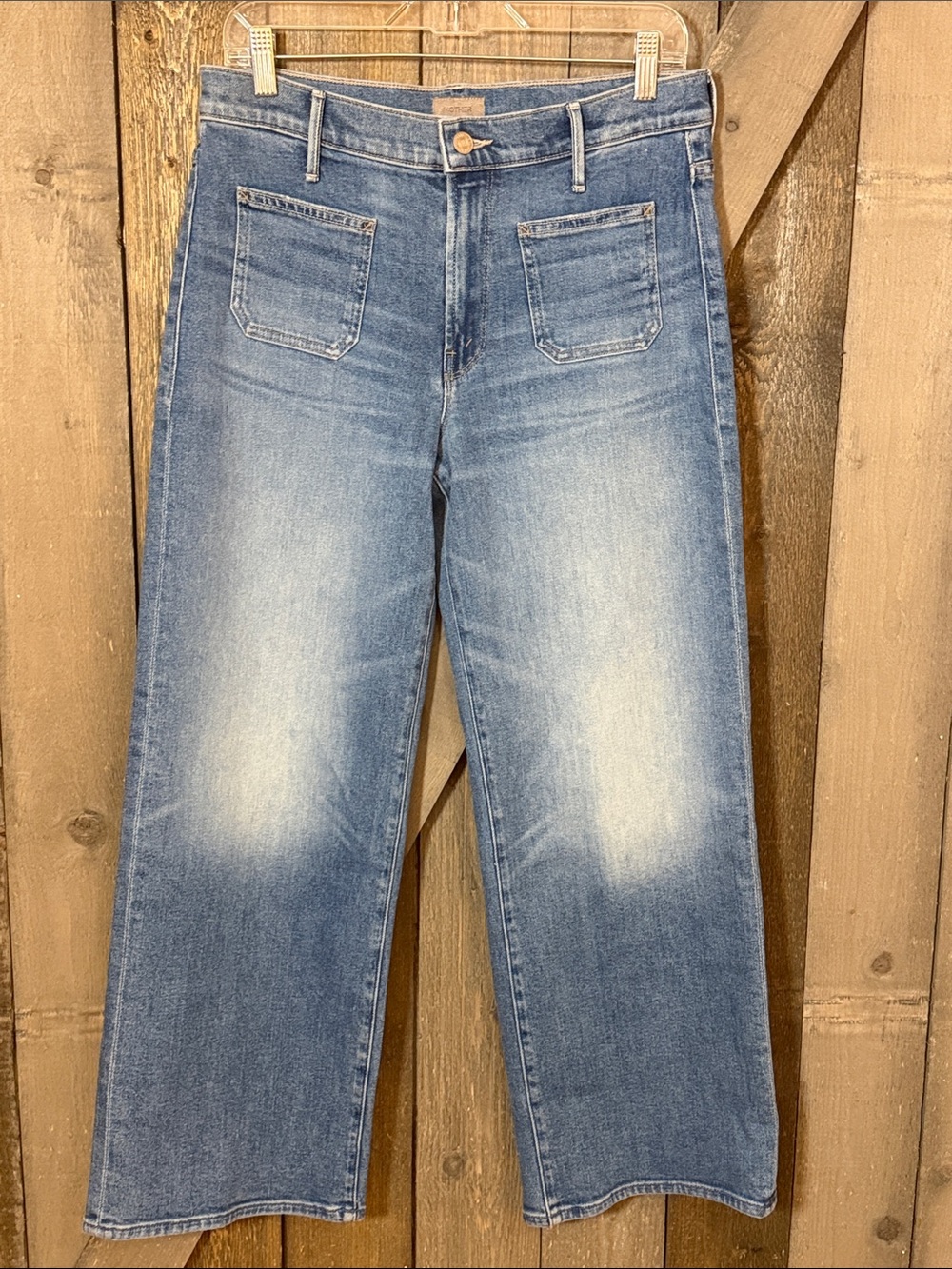 MOTHER Patch Pocket Mid Rise Maven Ankle Denim Jeans 29 Wide Leg Stretch
